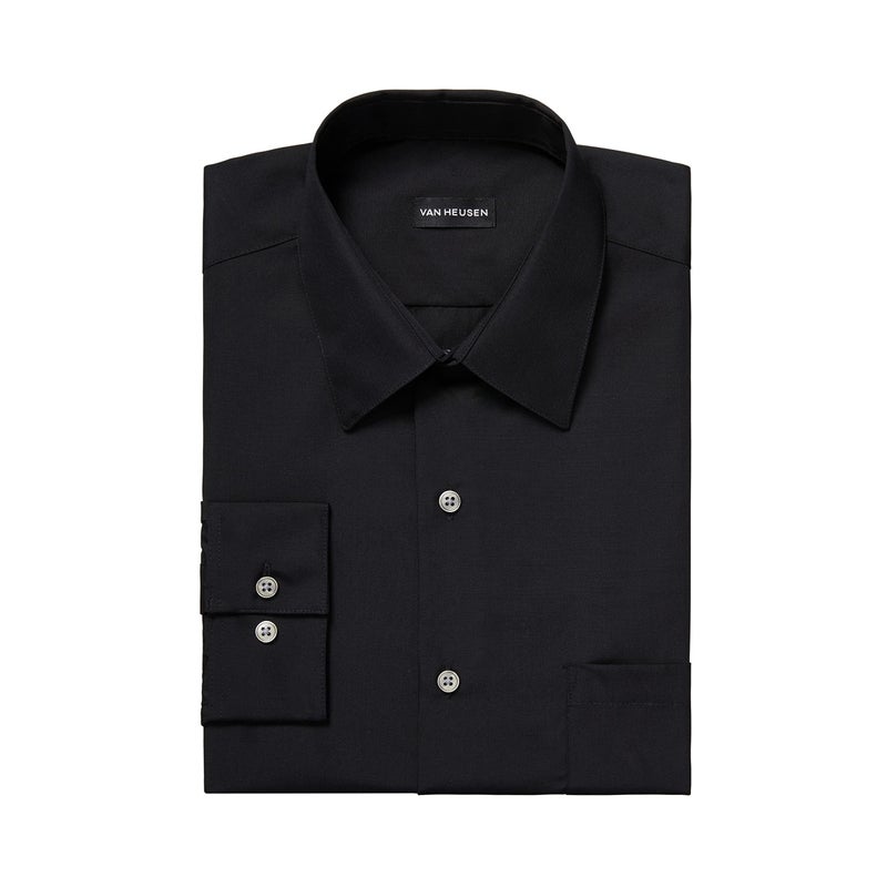 Van Heusen Men's Dress Shirt Regular Fit Poplin Solid, Black, 15.5" Neck 36"-37" Sleeve - Image 3